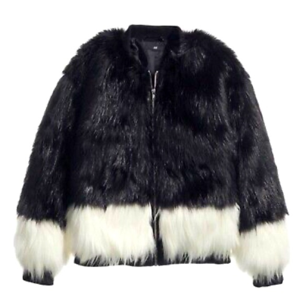 H&M Black & White Faux Fur Bomber Jacket